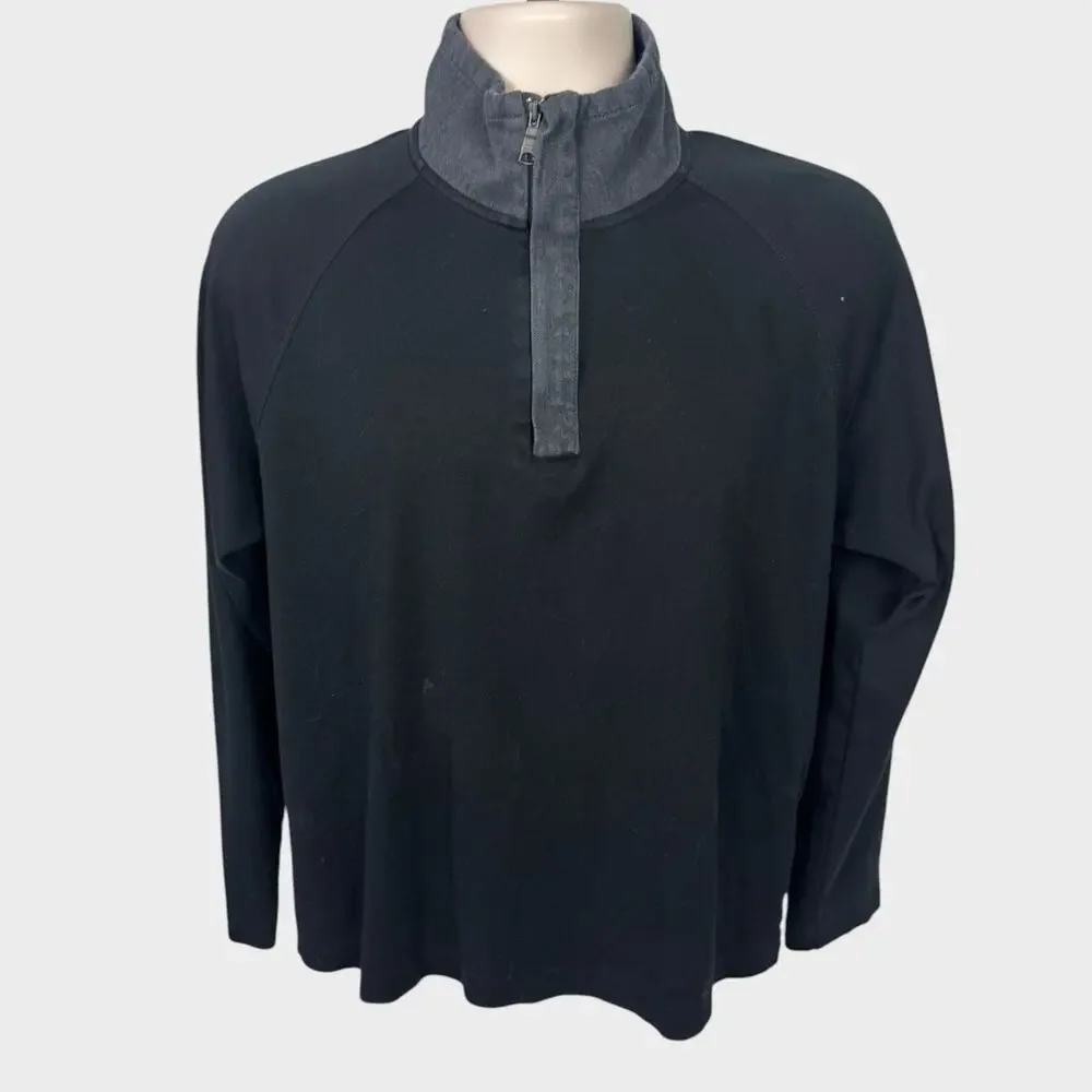 Banana Republic Luxury Touch Black Gray Mens Large Pullover Quarter Zip